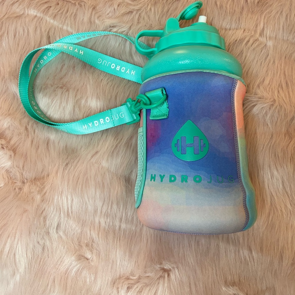 Teal HydroJug with Tie Dye sleeve & Straw